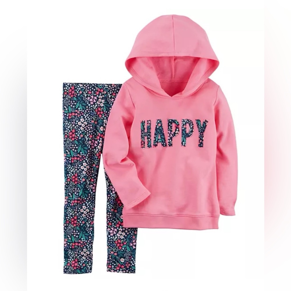 Like New Carter’s Toddler Girl "Happy" Hoodie & Floral Leggings Set - 18 months
